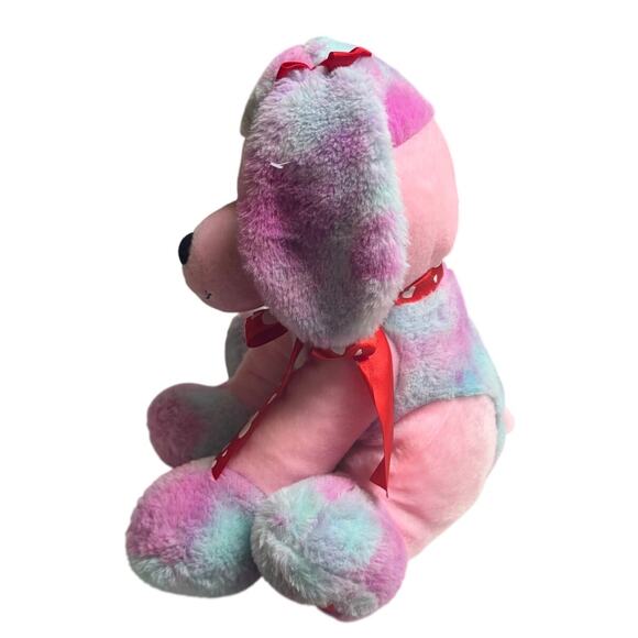 15” Pink Multicolor Puppy Dog Plush Stuffed Animal Red Bow Soft Animaladventure - Picture 6 of 6